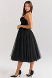 black tulle ruched bodice midi dress sale