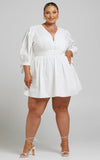 Zandra Mini Dress Puff Sleeve Poplin Dress in White