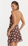 Lia Mini Dress Wrap Around Dress in Choc Polka Dot