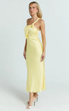 Carmella Midi Dress One Shoulder Twist Detail Dress in Butter Yellow