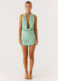 Outlaw Beaded Mini Dress Mint Aqua