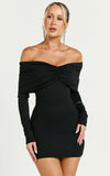 Rani Mini Dress Off Shoulder Long Sleeve Bodycon Dress in Black