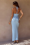 LILABELLE HALTER KNIT MAXI DRESS SKY BLUE