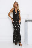 Polka Dot Parade Halter Maxi Dress Black