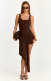 Rosalie Mini Dress Tie Front Bodycon Wrap Dress in Chocolate