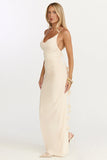 Penny Maxi Dress Draped Cowl Neck 3D Flower Dress in Cream