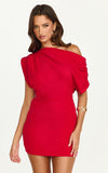 Nalfie Mini Dress Tipped Shoulder Jersey Drape Dress in Red
