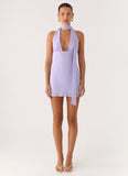 Melisande Scarf Neck Mini Dress Lavender