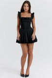 black pin tuck pleated dress