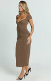 Elia Midi Dress Cap Sleeve Sweetheart Underwire Fitted Dress in Brown