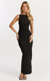 Liora Midi Dress Boat Neck Side Twist Strap Midi Dress in Black