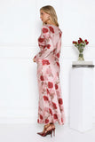 Scent Of Roses Long Sleeve Satin Maxi Dress Pink