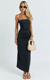 Natasha Midi Dress Strapless Ruched Column Dress in Black