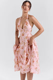 english vintage rose print georgette halter sundress