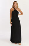 Hilda Maxi Dress Knot Detail Halter Neck Maxi Dress in Black