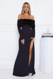 Glow In The Snow Faux Fur Off Shoulder Maxi Dress Navy