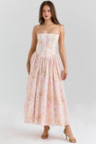 peach floral print stretch cotton midi sundress