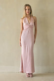 Sage Satin Halter Maxi Dress