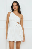 Starlit Whisper One Shoulder Bubble Mini Dress White
