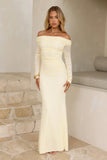 Glam Mesh Off Shoulder Maxi Dress Yellow