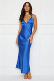 Chic Fit Slip Satin Maxi Dress Cobalt