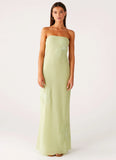 Sassafras Beaded Flower Strapless Maxi Dress Lime