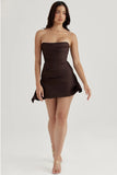 chocolate draped strapless corset dress
