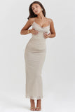 sand stretch mesh maxi dress