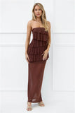 Wisp of Wonder Mesh Strapless Maxi Dress Brown
