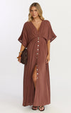 Sitting Pretty Maxi Dress Short Sleeve Button Down Dress in Chocolate