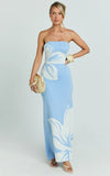 Amy Midi Dress Knit Strapless Column Dress in Intarsia Print