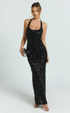 Benny Maxi Dress Halter Neck Backless Bodycon Dress in Black