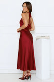 Nocturnal Bloom Satin Halter Maxi Dress Plum