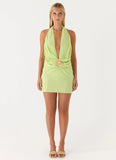 Laurie Beaded Flower Mini Dress Lime
