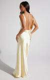 Adilah Maxi Dress Cowl Neck Satin Dress in Butter Yellow