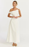 Amber Midi Dress Off The Shoulder Hardware Detail A Line Dress in White