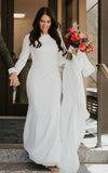 Modest Simple Mermaid Spandex Bateau Long Sleeve Wedding Dress