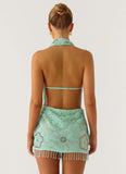 Outlaw Beaded Mini Dress Mint Aqua