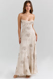 vanilla embroidered hand beaded floral maxi dress