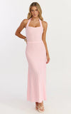 Candace Midi Dress Halter Neck Ribbed Knit Dress in Pale Pink
