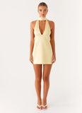 Alicia Satin Halter Mini Dress Pastel Yellow