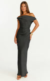 Lira Midi Dress One Shoulder Satin Dress in Black