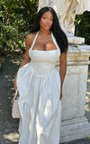 Helda Midi Dress Halter Tie Neck Corset Panel Dress in Off White