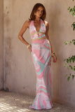 XYLIA HALTER LOW PLUNGE MAXI DRESS CAMINO PINK
