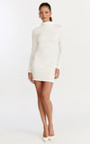Ruby Mini Dress High Neck Long Sleeve Dress in Off White