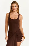 Rosalie Mini Dress Tie Front Bodycon Wrap Dress in Chocolate