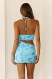 Dazzle After Dark Embellished Halter Mini Dress Blue