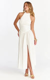 Anya Midi Dress Halter Neck Ruched Drop Waist Dress in White