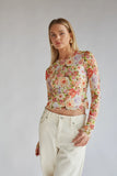 Summer Floral Mesh Long Sleeve Top