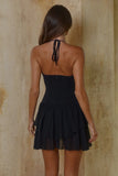 CLARA HALTER RUFFLE MINI DRESS BLACK